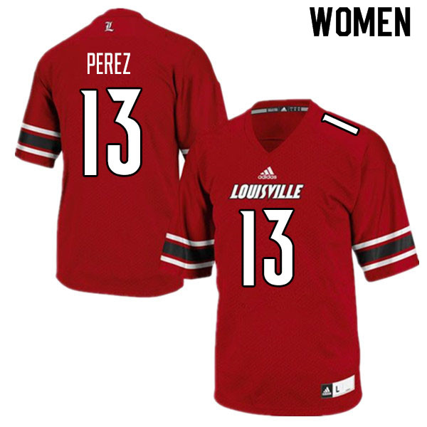 Women #13 Christian Perez Louisville Cardinals College Football Jerseys Sale-Red - Click Image to Close